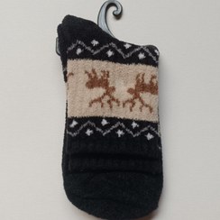 تصویر جوراب حوله ایی مخملی طرح گوزنی - سرمه ایی 