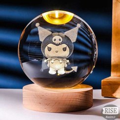 تصویر چراغ خواب گوی کریستالی طرح کرومی سایز ۸ سانت 