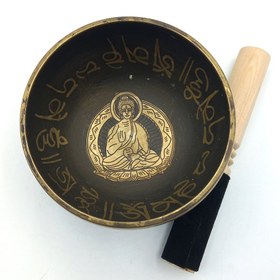 تصویر کاسه تبتی نیمه دستساز نپالی طرح بودا قطر 13cm 