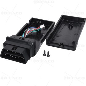 تصویر کانکتور 16پین نری بدنه بلند مشکی REFACO OBDI OBDII CONNECTOR 16PIN MALE WITH LONG COVER & 2X8 CONNECTOR 