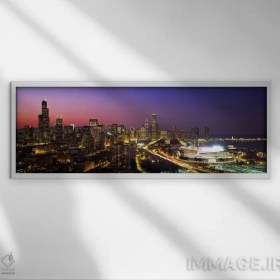 تصویر تابلو دکوراتیو Chicago, Cook County, Illinois, USA,نمای شبانه آسمان خر… اثر پانورامیک ایمجز - بوم گالری ایماژ / 150x50 / قاب 2x2 PVC سفید Downtown Skyline At Night BY Panoramic Images