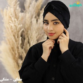 تصویر توربان مروارید مخمل مشکی کد 3551 