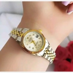 تصویر ساعت زنانه رولکس مدل دیت جاست با بند استیل ضد زنگ 