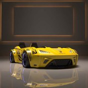 تصویر تخت خواب ماشین پورشه 2022 زرد ا porsche yellow bed car porsche yellow bed car
