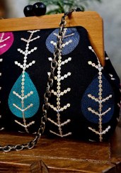 تصویر کیف پارچه ایی سوزن دوزی و پولک دوزی شده دهانه چوبی v9 Bag v9