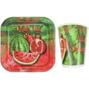 تصویر پیش دستی و لیوان یکبار مصرف مستر تم طرح یلدا بسته 40 عددی چند رنگ 