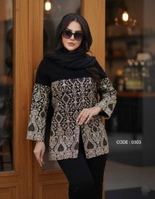 تصویر مانتو کتی زنانه نوروز ۱۴۰۵ شانتون با طرح اسلیمی سایز ۴۲ تا ۵۲ 