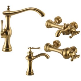 تصویر ست شیرآلات البرز روز مدل علاءالدین طلایی و کروم 