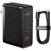 تصویر شارژر دیواری 100 وات باسئوس مدل GaN5 PRO 100W به همراه کابل تبدیل USB-C - مشکی 