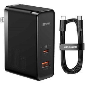 تصویر شارژر دیواری 100 وات باسئوس مدل GaN5 PRO 100W به همراه کابل تبدیل USB-C - سفید 