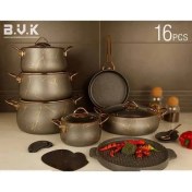 تصویر سرویس قابلمه ماربل ۱۶ پارچه بی وی کی bvkدودی Marble pot service, 16 pieces of bvk bvk smoke