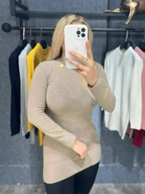 تصویر تونیک بافت آستین بلند یقه گرد رنگی 