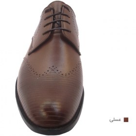 تصویر کفش مردانه چرم طبیعی مجلسی آکسفورد عسلی خط دار ارسال رایگان با گارانتیAKSFORD 