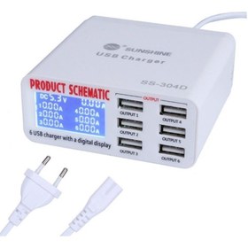 تصویر 6PORT USB INTELLIGENT CHARGER SS_304D SUNSHINE-شارژر هاب و تستر 6 پورت هوشمند اس اس 304 دی سان شاین 