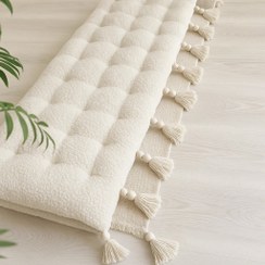 تصویر کاور و تشکچه مبل جنس تدی منگوله دار مناسب مبل سه نفره؛دو نفره و تک نفره - طوسی تیره / نشیمن مبل تک نفره 