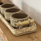 تصویر ست چهار تکه اردو خوری حصیری دسته بامبو 