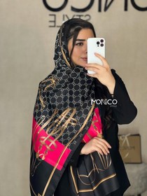 تصویر شال ابریشم GUCCI مشکی سرخابی کد2457 