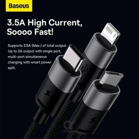 تصویر کابل تبدیل USB به USB-C/microUSB /لایتنینگ باسئوس مدل CAXS000001 طول 1.2 متر ا Baseus StarSpeed 1-for-3 Fast Charging Data Cable USB to M+L+C 3.5A 1.2m Black Baseus StarSpeed 1-for-3 Fast Charging Data Cable USB to M+L+C 3.5A 1.2m Black