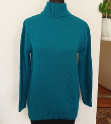 تصویر بافت یقه اسکی زنانه خود طرح نرم و لطیف - قد 68 قدآستین 55 دورسینه 104 با کشسانی تا 126 / بافت نخ اکریلیک نرم و لطیف / 