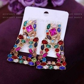 تصویر گوشواره فشن رنگی آویزدار مدل رنگین کمان کد 248 Colorful fashion earrings with rainbow model code 248