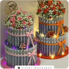 تصویر کیک تولد دو طبقه با گل طبیعی 