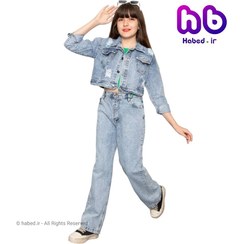 تصویر کت و شلوار جین جدید شیک بچگانه دخترانه جنس تضمینی کد 2582 