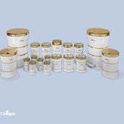 تصویر سرویس آشپزخانه 18 پارچه سفید درب طلایی کمرباریک یونیک 