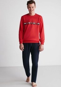 تصویر ست پیژامه قرمز مردانه پولو اسن ایالات متحده لباس خواب آستین بلند یقه گرد 18710 U.S. Polo Assn. 