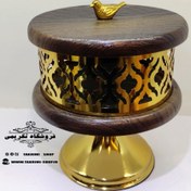 تصویر استند ظرف کاسه آجیل خوری ایکیا چوب مصنوعی و فلز آبکاری فورتیک رنگ قهوه ای تیره ونگه ( تکریمی شاپ ) 