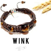 تصویر دستبند سنگ و چرم چشم ببر اصل هندوستان دستبند سنگی چشمک WINK stone bracelet tiger eye original grade A++