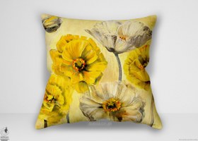 تصویر کوسن گل ، شیرین زنبق طلایی و سفید خشخاش معاصر (ii1 carol) - 40 در 40 سانتیمتر Flower design cushion rowan gold and white contemporary poppies