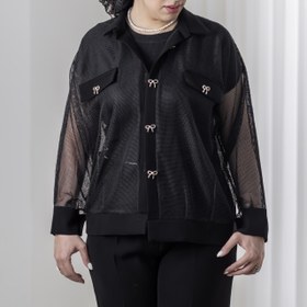 تصویر بامبرجکت توری مشکی پاپیون 