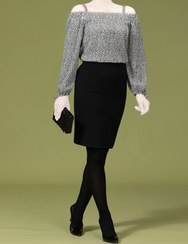 تصویر بلوز زنانه کرپ ژرژت طرح دار سرشانه خالی کژوال دلوان bornos | 6630AB5D51E253CFDE0858A2