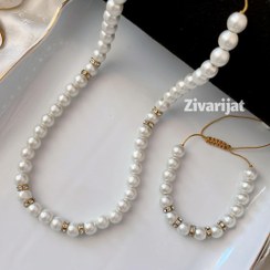 تصویر ست گردنبند و دستبند مروارید قابل تغییر سایز برای تمام سنین Pearl set