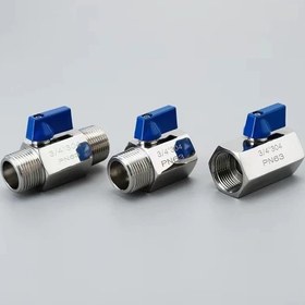 تصویر شیر بال ولو مینی نری/ مادگی ۳۱۶- دسته خروسکی pn64 - ۱ mini ball valve male/female npt 316- pn64 - 1000 wog ALFA