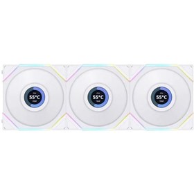 تصویر فن کیس لیان لی سفید مدل Uni Fan TL LCD 120 RGB (3 عددی) Lian-Li Uni Fan TL LCD 120 RGB 3 PCS Pack White Case Fan