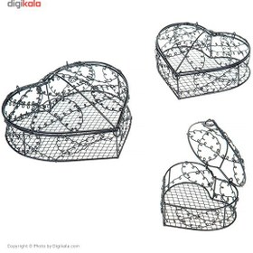 تصویر قفس قلب 3 تيکه توري ا Decorative Grid Heart Cage 3 Pieces Decorative Grid Heart Cage 3 Pieces
