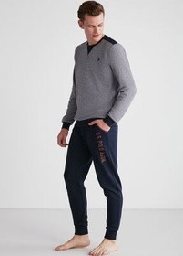 تصویر ست پیژامه آبی مردانه پولو اسن ایالات متحده لباس خواب آستین بلند یقه گرد 18720 سرمه ای U.S. Polo Assn. 