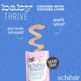 تصویر مکمل رشد گربه کیتن شسیر Schesir مدل Thrive طعم مرغ و جگر مرغ وزن 8 گرم 