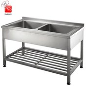 تصویر سینک ظرفشویی صنعتی دو لگن پرسی 120سانتی‌متر - 304-MAX SILVER 