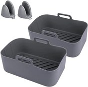 تصویر 2-Pack Silicone Air Fryer Pots for Ninja Foodi Dual DZ201/DZ401, 8 QT - Food Grade, Reusable, Non-Stick Air Fryer Liner Basket Accessories, Dishwasher Safe (Grey) 