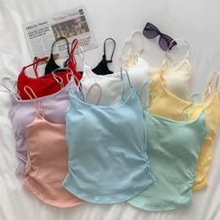 تصویر کراپ زنانه پاستیلی فری‌سایز تا ۴۲ با کاپ متحرک رنگ زرد 