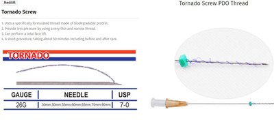 تصویر نخ لیفت مدل (Tornadow Screw) دابل اسکرو سایز 27G-50mm شرکت میدیلیفت هلند 