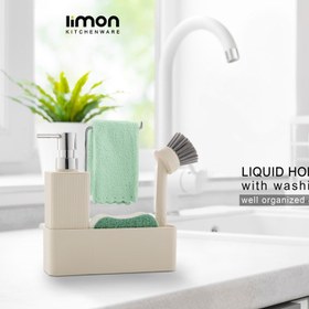 تصویر مخزن مایع ظرفشویی لیمون کد RM2125 به همراه استند و فرچه - سفید 