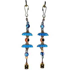 تصویر آویز قفس پرندگان مدل چشم نظر زنگوله کوچک مجموعه 2 عددی 