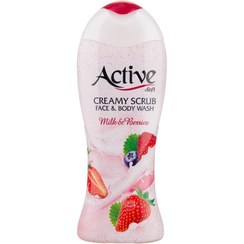 تصویر شامپو بدن و صورت اسکراب اکتیو Active مدل Milk And Berry شیر و توت فرنگی حجم 400 میل 