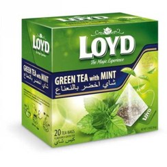 تصویر چای سبز کیسه ای با طعم نعنا لوید بسته 20 عددی 