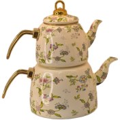 تصویر کتری قوری لعاب دار دو تکه طرح گل | خرید آنلاین با قیمت ویژه 