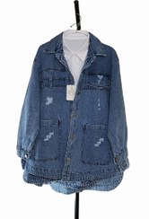 تصویر کت جین جیبدار ضخیم 