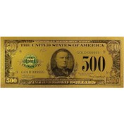 تصویر اسکناس 500 دلار آمریکا روکش آب طلا 